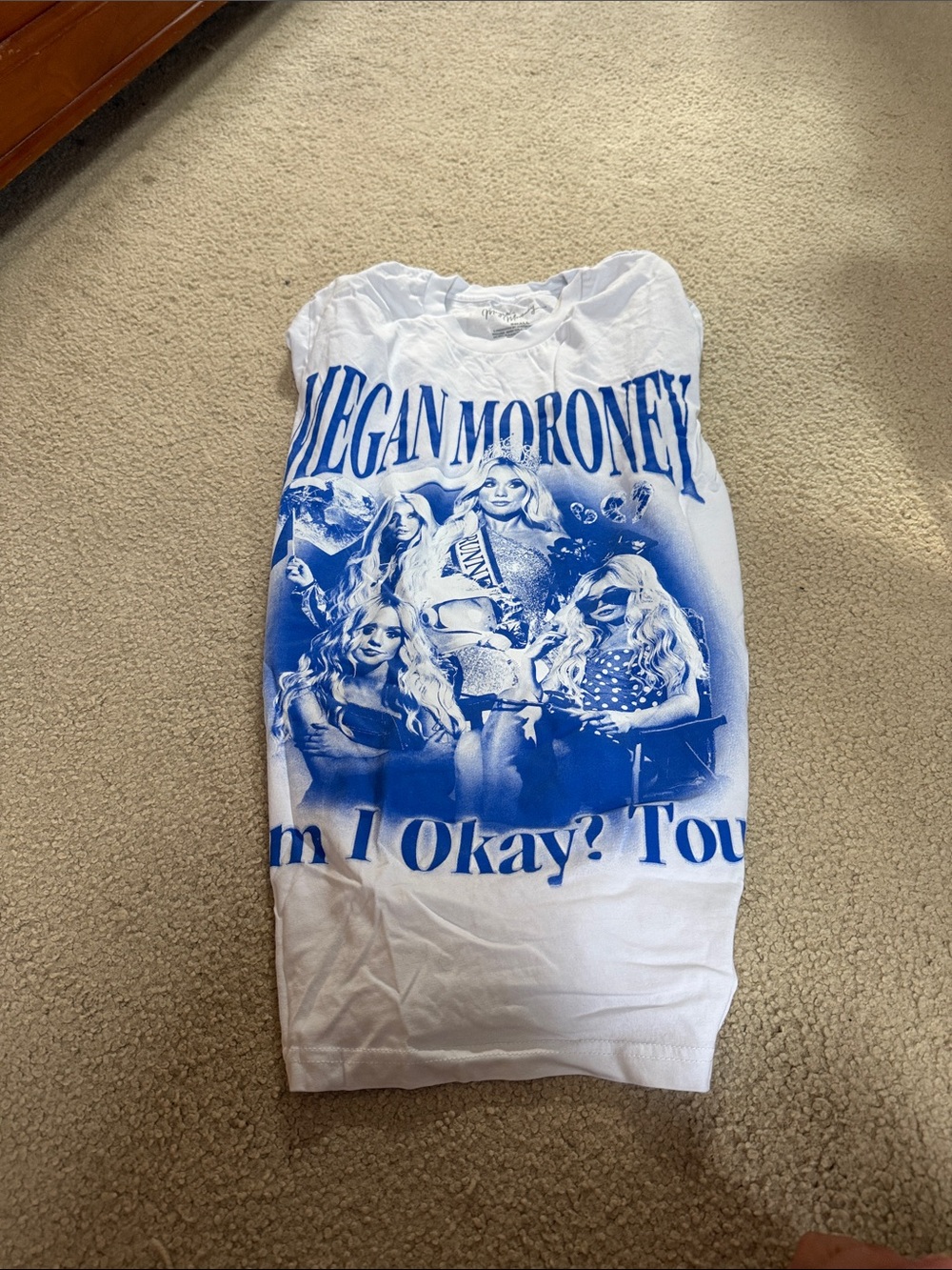 White Short Sleeve Graphic Tee with Blue Tour Design